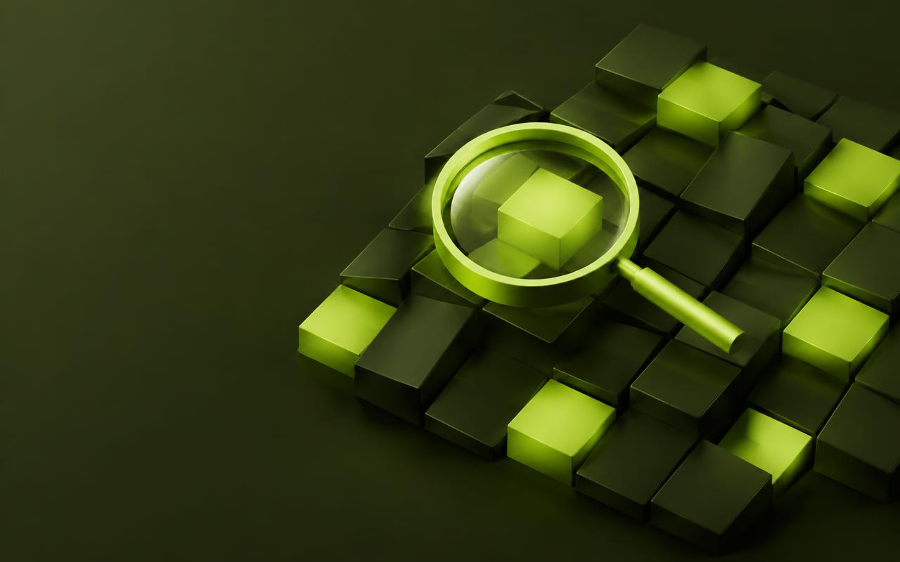 A magnifying lens highlighting one block in a grid